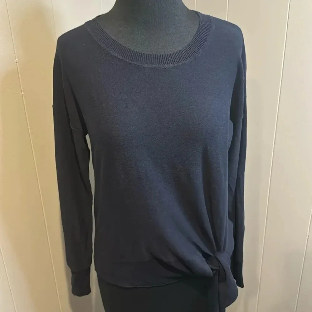 J. Crew navy tie hem crewneck 100% cotton sweater. New, with tag. Size XS.